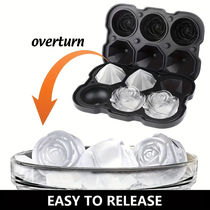 KEMORELA Diamond Rose Silicone Ice Cube Tray Mold | Bar & Home Silicone Ice Cube Tray Axl Black
