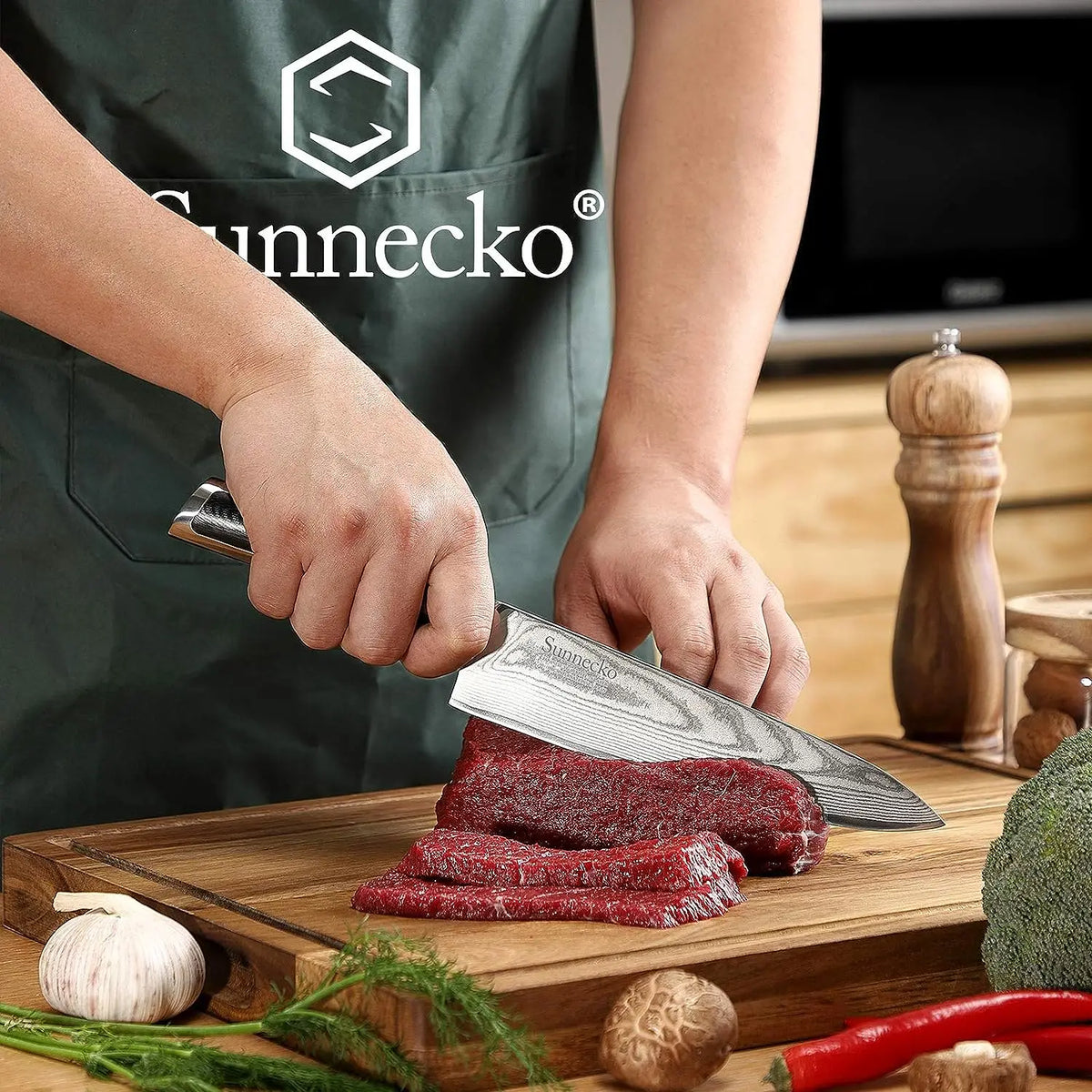Sunnecko Damascus Steel Chef Knife Set – 73-Layer VG10 1–8pc Damascus Knife Set Axl