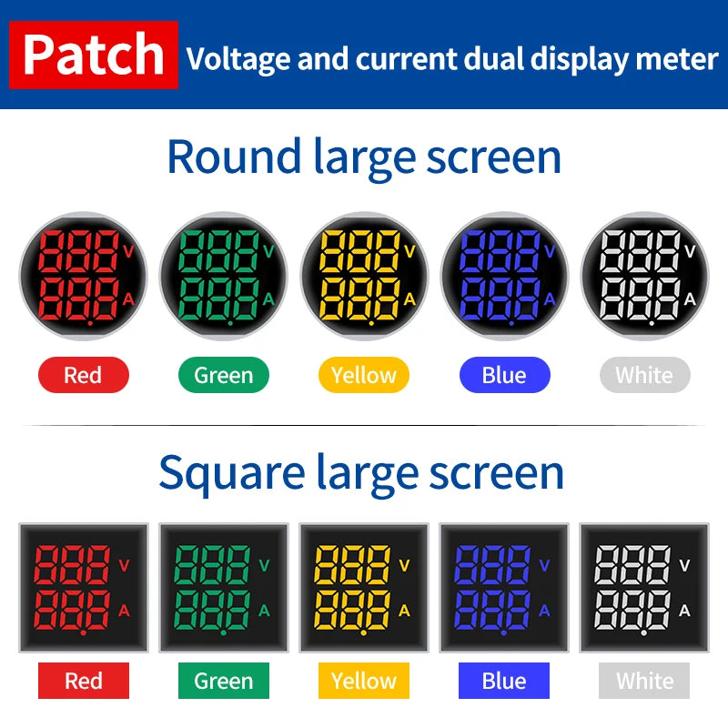 22MM AC Digital Panel Meter – Voltage Current Frequency Temp LED Digital Panel Meter Axl Dual-display-V A Round Yellow