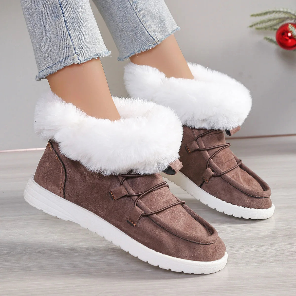 Women's Slip-On Plush Lined Faux Suede Ankle Snow Boots Women's Ankle Boots Axl Brown 36