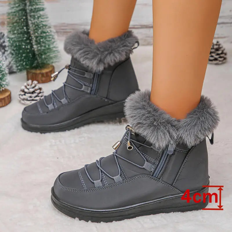 Women's Waterproof Faux Fur Ankle Snow Boots | Non-Slip Wedge Women's Snow Boots Axl