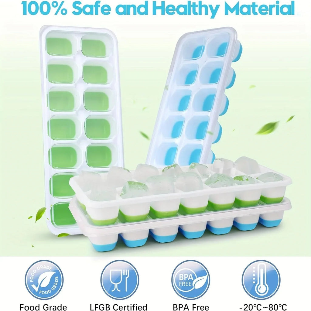 14-Grid Silicone Ice Cube Tray with Lid – Reusable Mold Silicone Ice Tray Axl