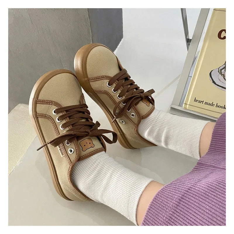 Women's Canvas Low Top Sneakers – Wide Toe Lace-Up Canvas Sneakers Axl