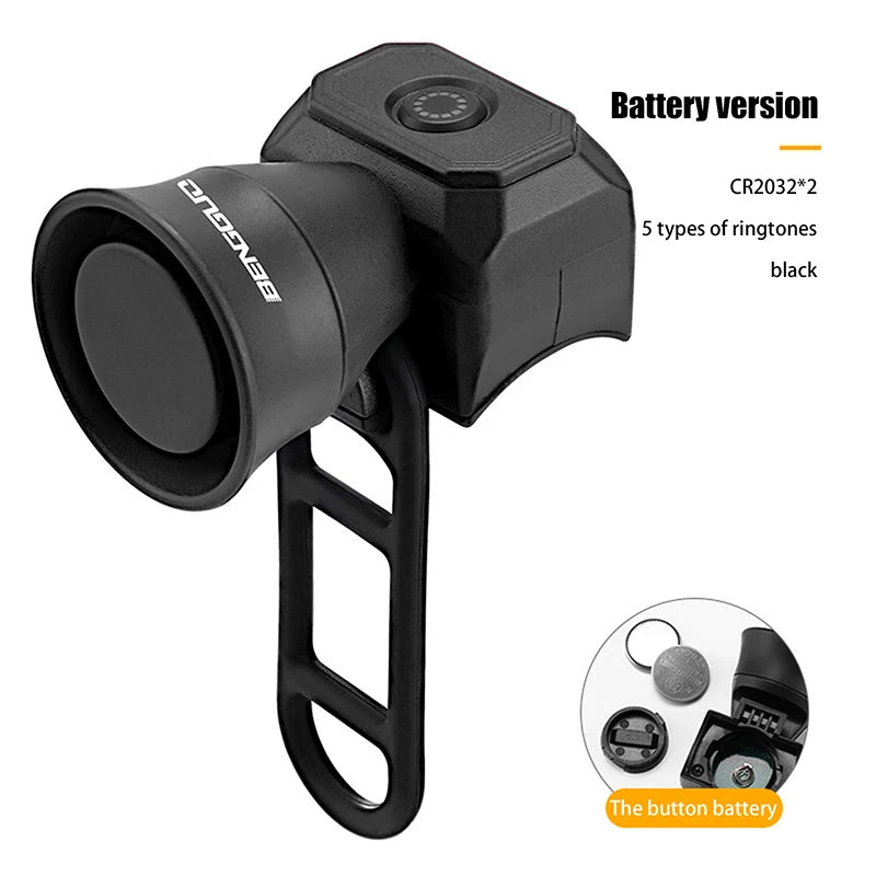USB Rechargeable Electric Bike Bell – 120dB Waterproof Horn Electric Bike Bell Axl Battery Model Black