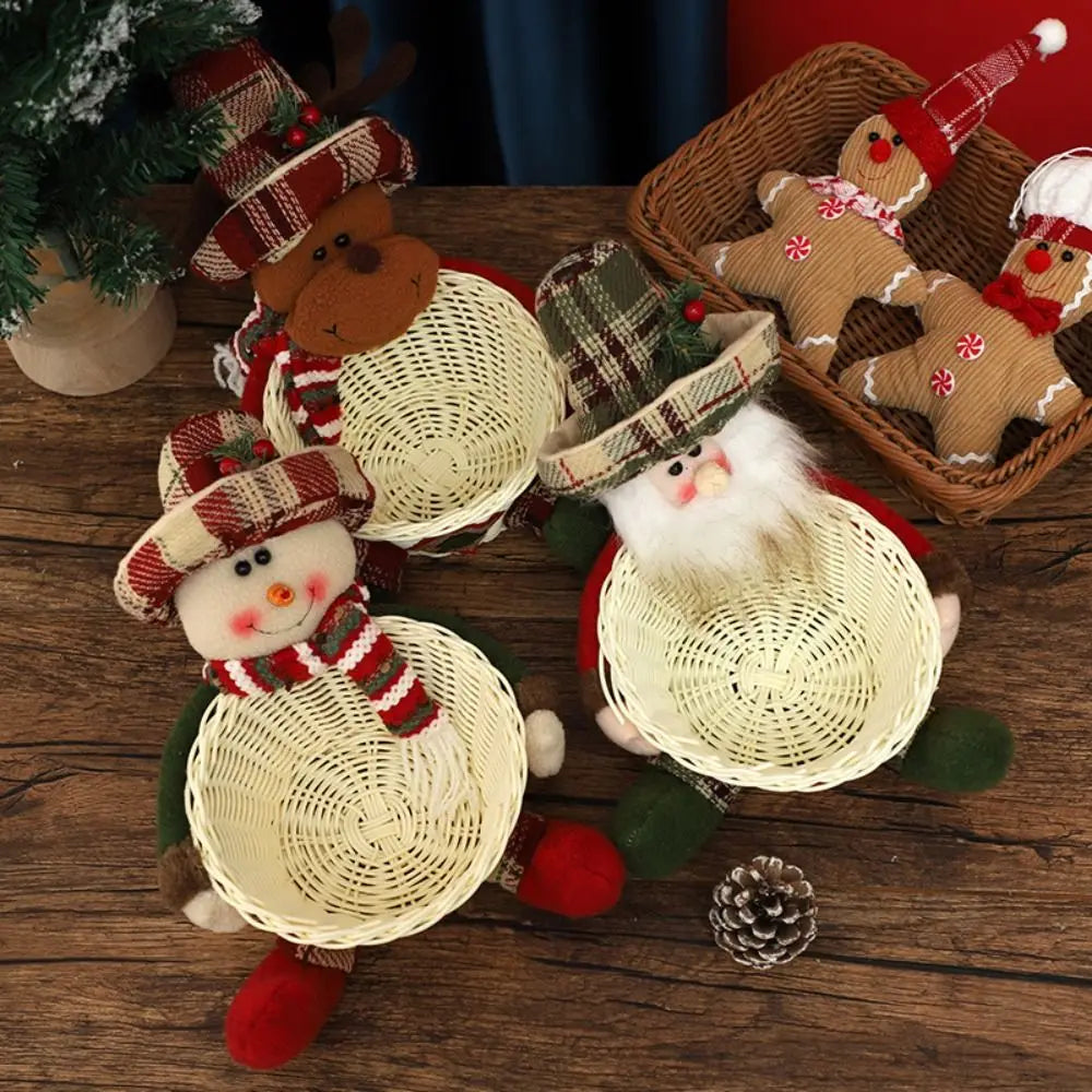 Christmas Candy Basket with Santa & Snowman Doll | Festive Bowl Christmas Candy Basket Axl
