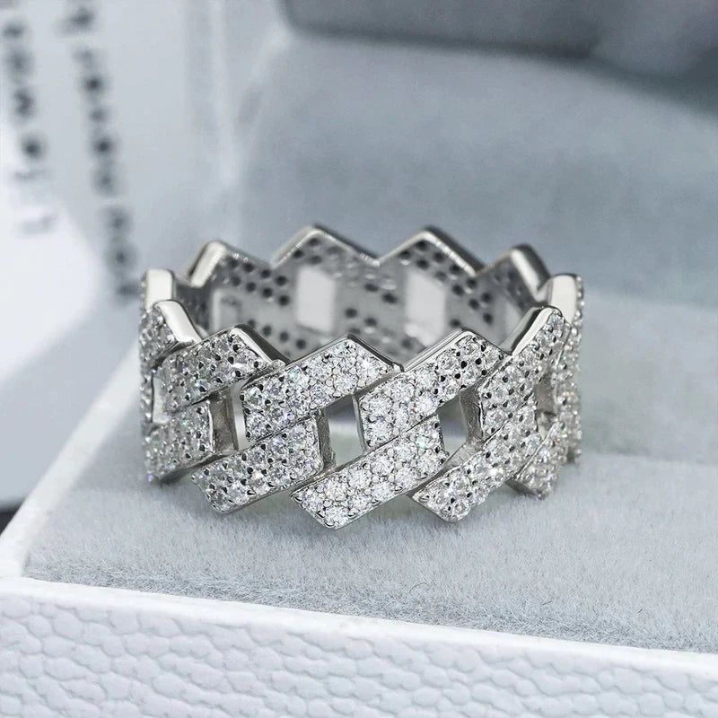 Huitan Silver Chain Ring – Micro Pavé Cubic Zirconia Women Fashion Ring Axl
