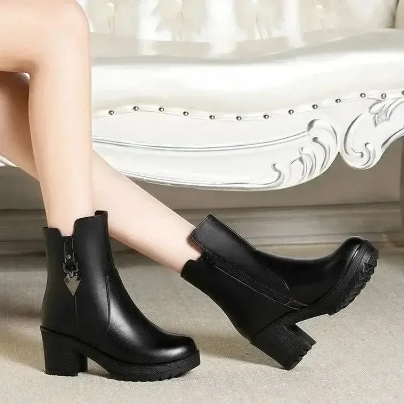 Women's Winter Ankle Boots – Plush Lined Square Heel Snow Boot Winter Ankle Boots Axl