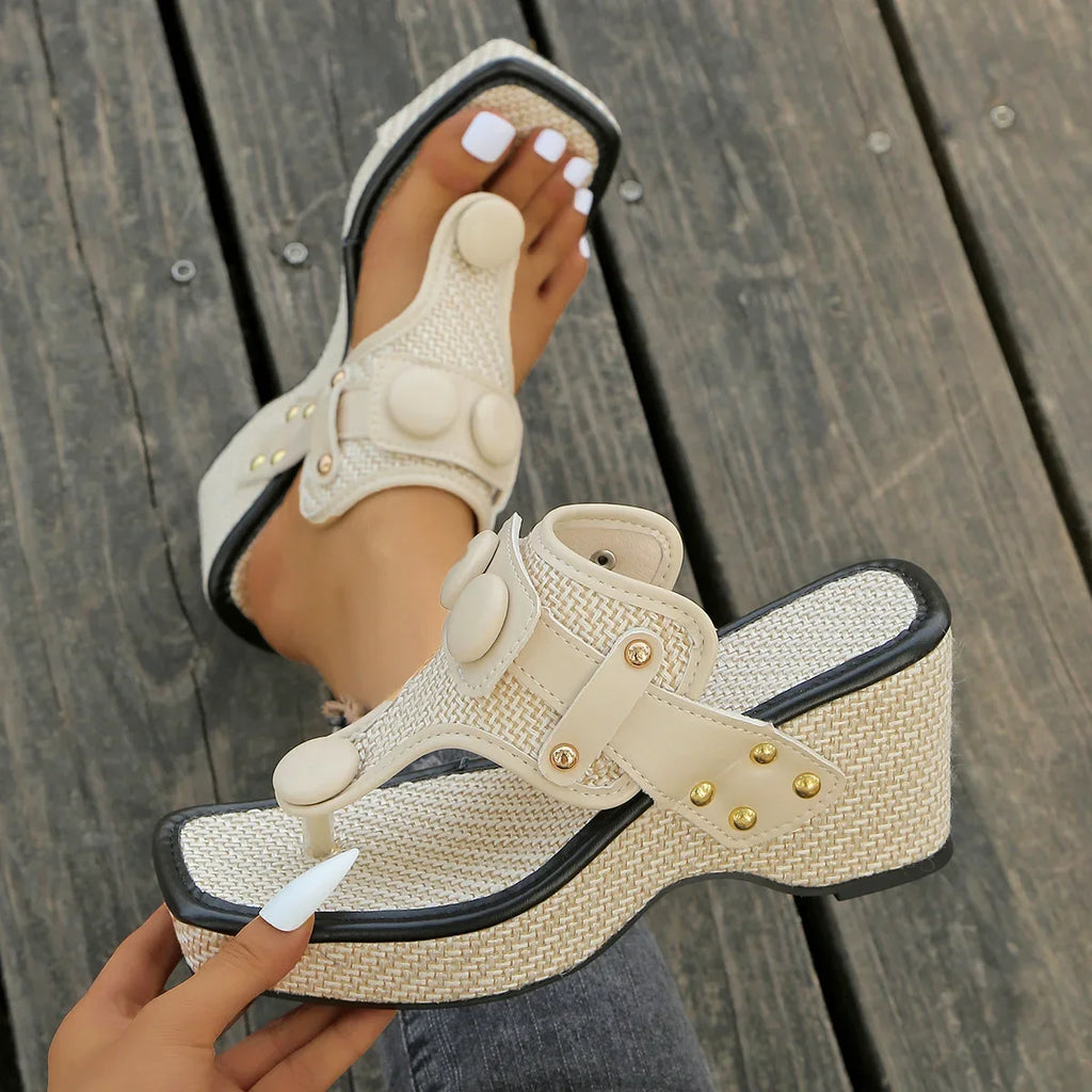 Women's Open Toe Wedge Platform Sandals – Woven Beach Style Wedge Platform Sandals Axl