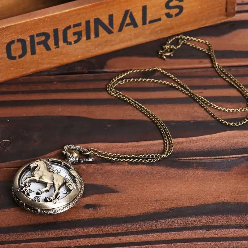 Retro Bronze Pocket Watch Quartz Flip Cover & Necklace Pendant Pocket Watch Axl Default Title