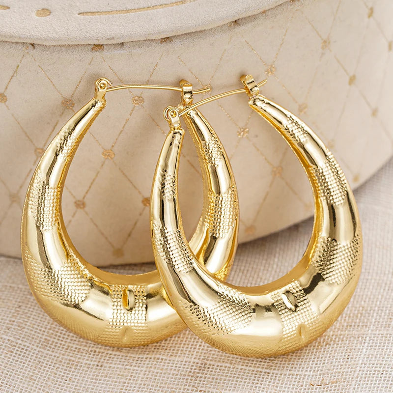 Huitan Large U-Shape Hoop Earrings – Bohemian Textured Metal Hoop Earrings Axl E5857