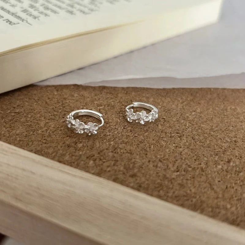 Silver Rose Flower Hoop Earrings with AAA Zircon | 1 Pair Hoop Earrings Axl