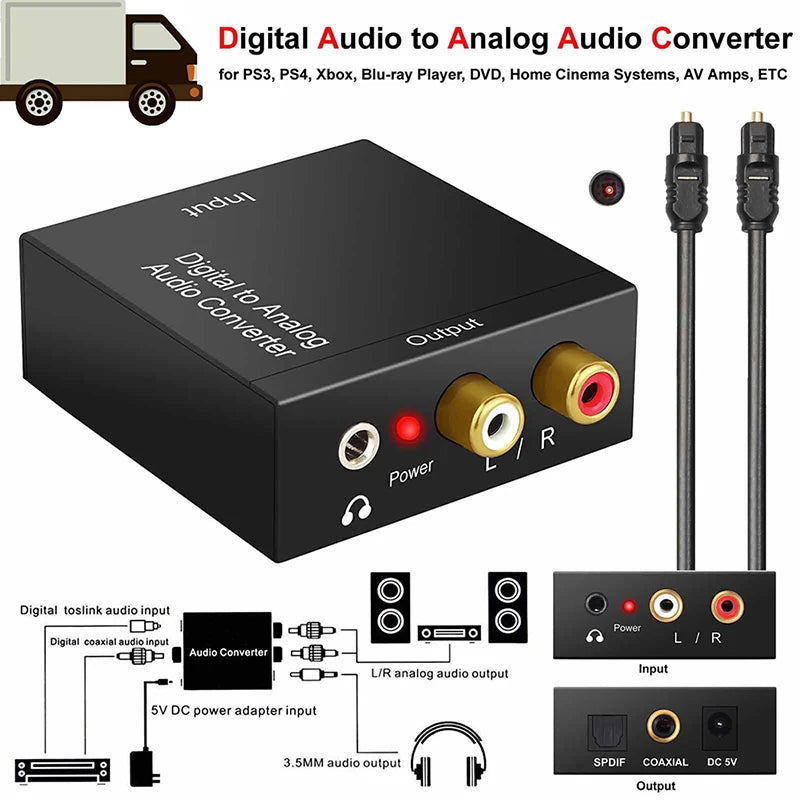 Optical Toslink Coax Digital to Analog Audio Converter RCA 3.5mm Digital Audio Converter Axl