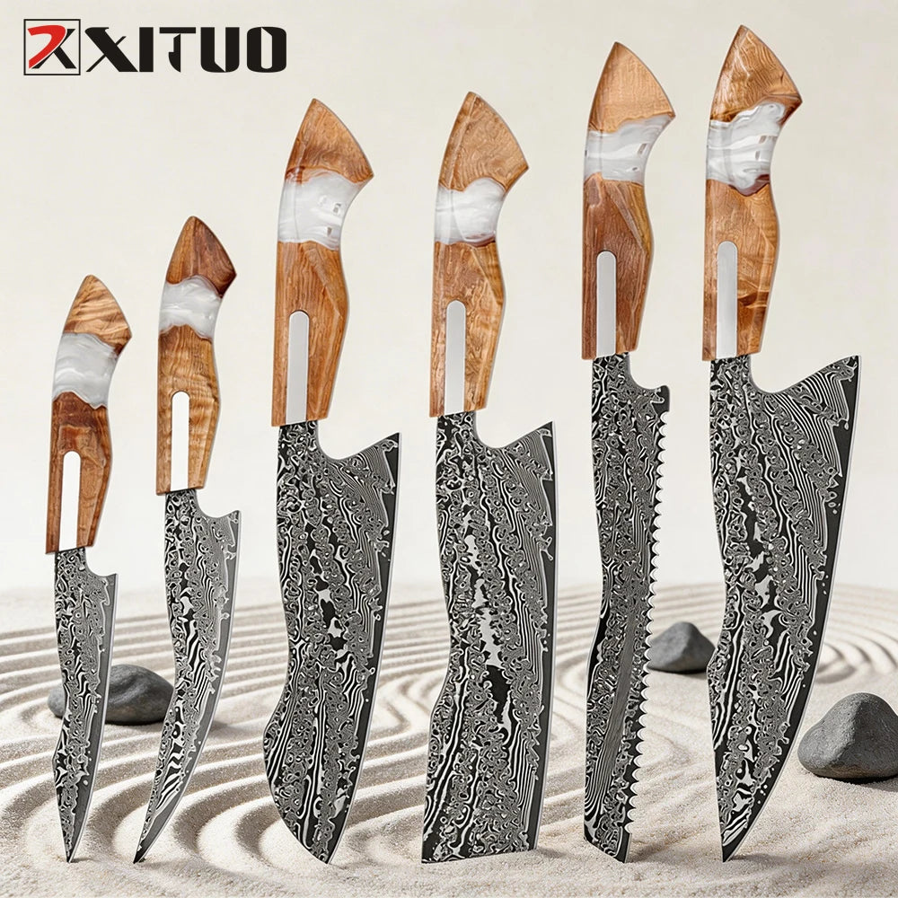 XITUO Damascus Steel Kitchen Knife Set 1–6 PCS | Japanese Chef Kitchen Knife Set Axl