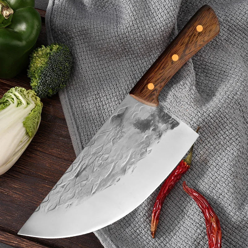 InLeung Forged Chef Cleaver Knife – High-Carbon Steel Wood Handle Chef Cleaver Knife Axl