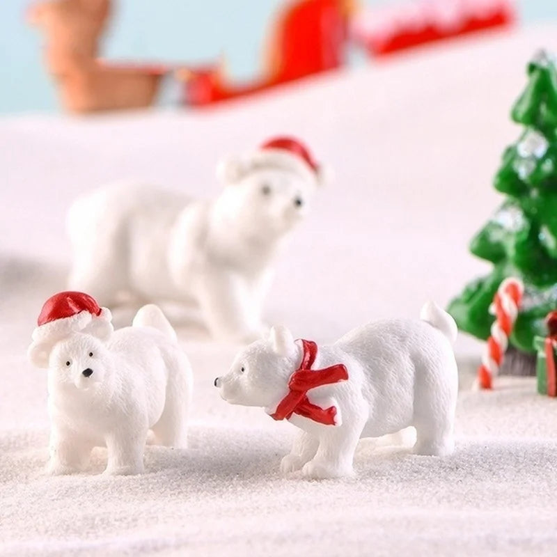 Miniature Polar Bear Figurines Set of 3 – Christmas Snow Decor Miniature Figurine Set Axl