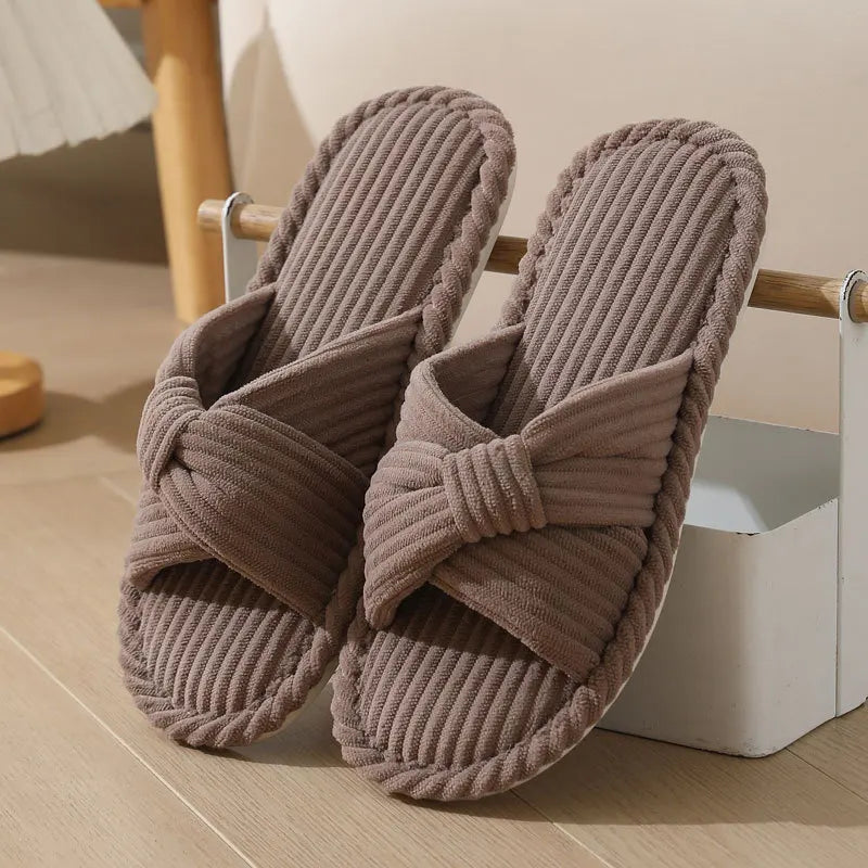 Women's Corduroy Open Toe Indoor Slippers – Non-Slip Women's Indoor Slippers Axl Brown 38-39