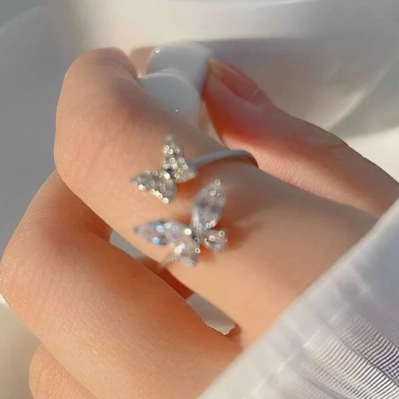 Huitan Butterfly Opening Ring Women – Silver CZ Fashion Jewelry Fashion Ring Axl