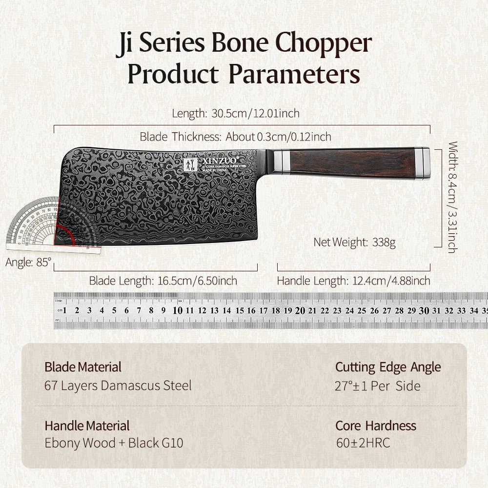 XINZUO 6.5" 67-Layer Damascus Steel Bone Chopper Kitchen Knife Damascus Bone Chopper Axl
