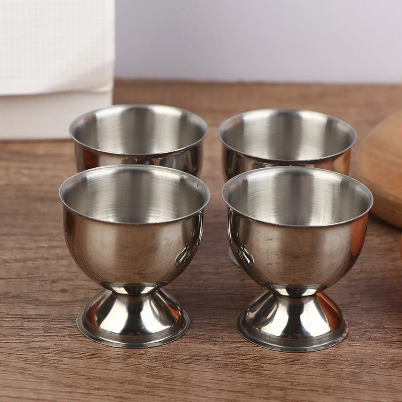 4-Piece Stainless Steel Egg Cups Set – Boiled Egg Stand Holder Egg Cup Set Axl 4Pcs Silver