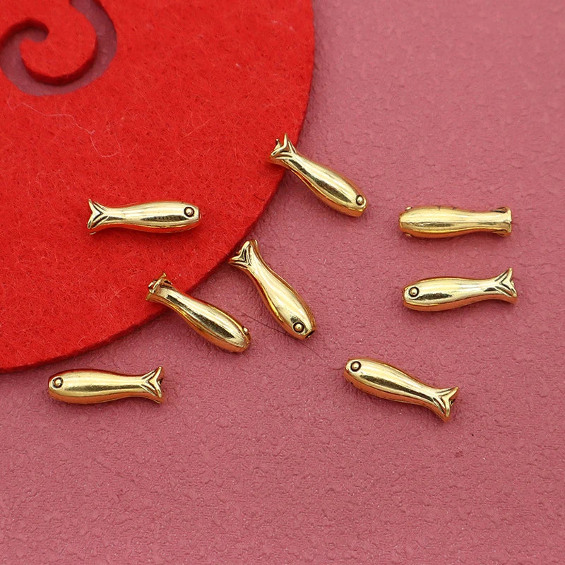 10Pcs Gold Fish Spacer Beads – Stainless Steel DIY Charms Jewelry Spacer Beads Axl Gold