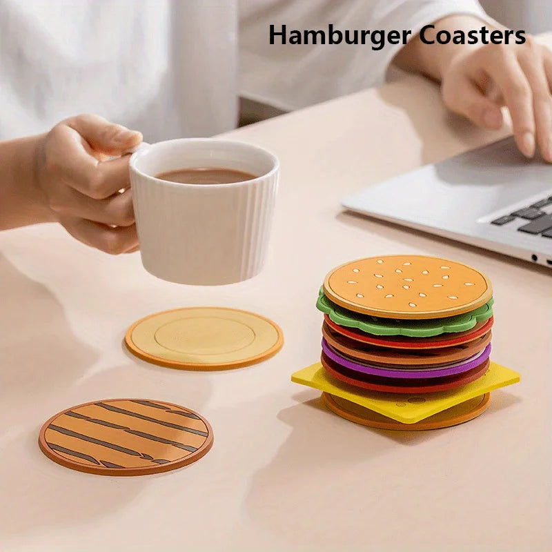 8pc Burger Shape Coaster Set – Fun Novelty Cup Mats for Home Novelty Coaster Set Axl