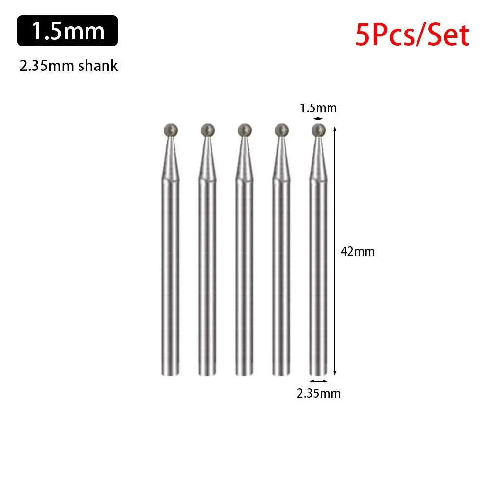 5-Pc Diamond Spherical Burr Set – 2.35mm Shank, 0.5–8mm Diamond Grinding Burr Axl 1.5mm