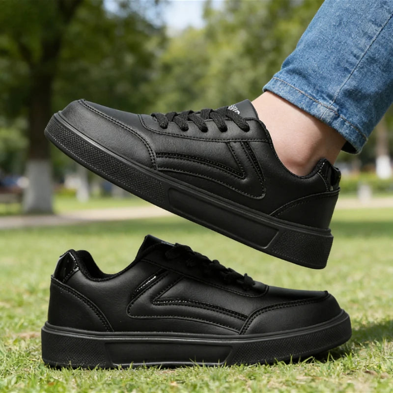 Women's All Black Lace-Up Leather Sneakers | Lightweight Work Shoes Women's Sneakers Axl