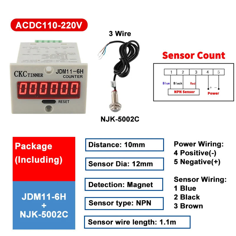 JDM11-6H 6-Digit Digital Industrial Counter + Proximity Switch Industrial Digital Counter Axl SET14