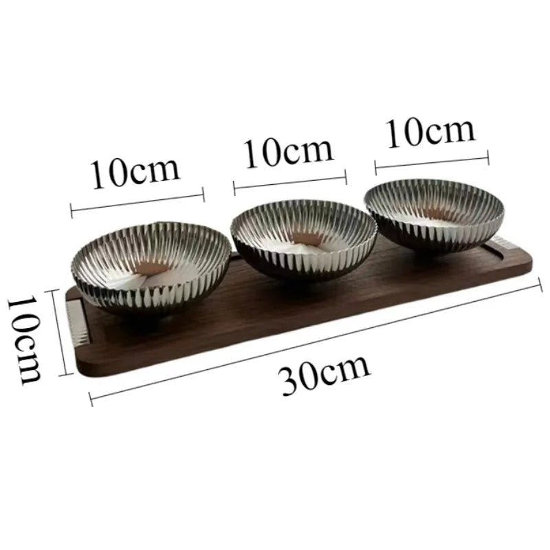Stainless Steel Fruit Bowl with Wood Tray | Modern Home Décor Decorative Fruit Bowl Axl Sliver