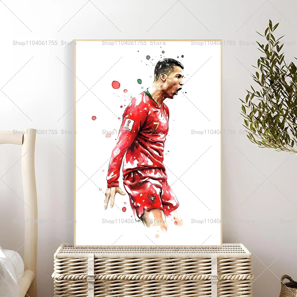 Watercolor Soccer Star Wall Poster – Self-Adhesive Art Sticker Wall Art Poster Axl z4 21x30cm No Frame