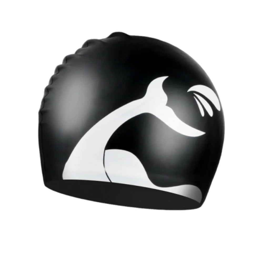 Plus Size Silicone Swim Cap – Printed, Waterproof & Ear Guard Silicone Swim Cap Axl Black White fishtail