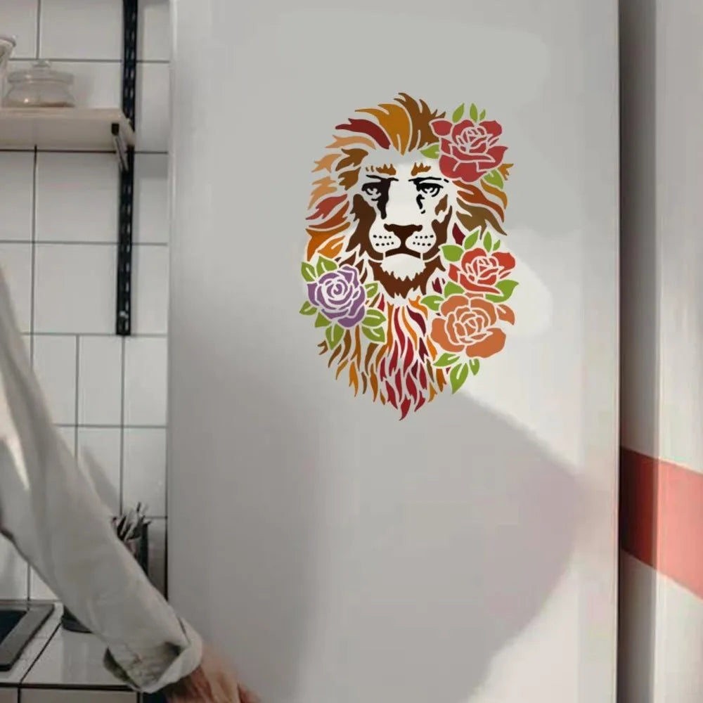 A4 Lion Flower Stencil – Reusable PET Art Template & Paint Brush Art Craft Stencil Axl