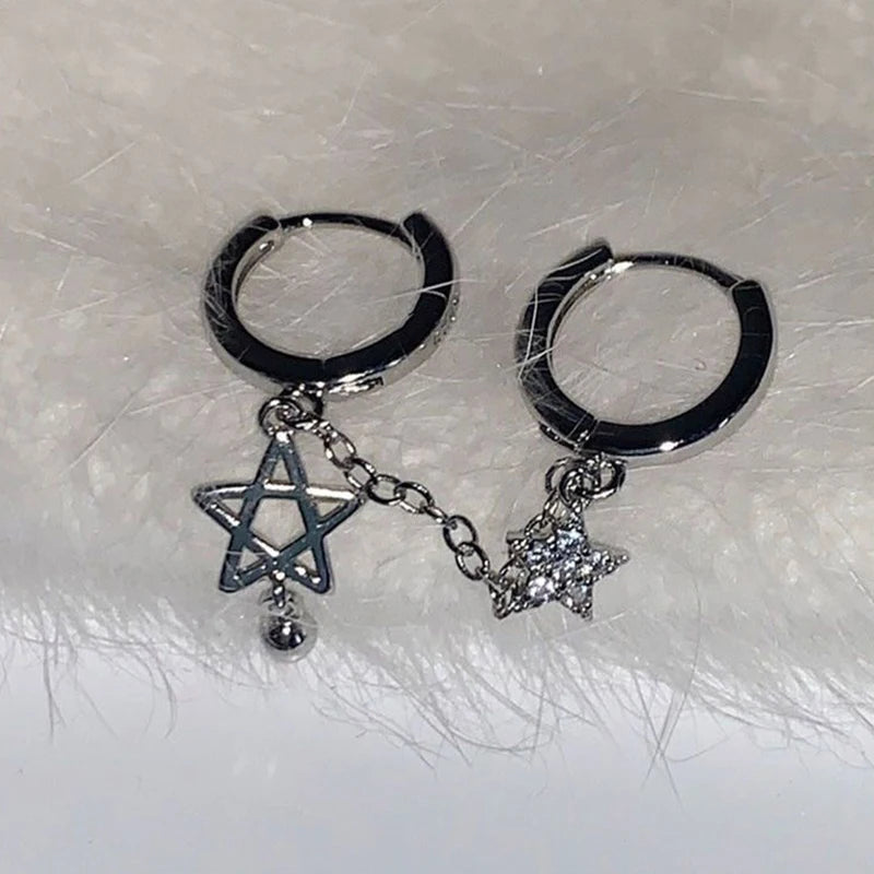 Silver Star Chain Double Ear Cuff Y2K Earrings for Women Fashion Earrings Axl