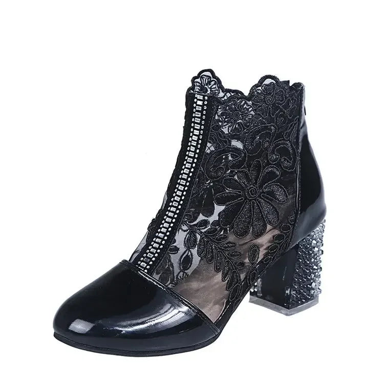 Women's Retro Embroidered Ankle Boots – Platform Block Heel Embroidered Ankle Boots Axl 40 black