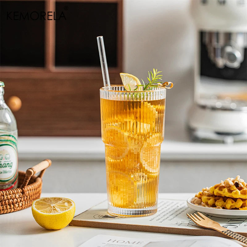 KEMORELA Ribbed Glass Tumblers 590ml | Set of 2 or 4 Glass Tumbler Set Axl
