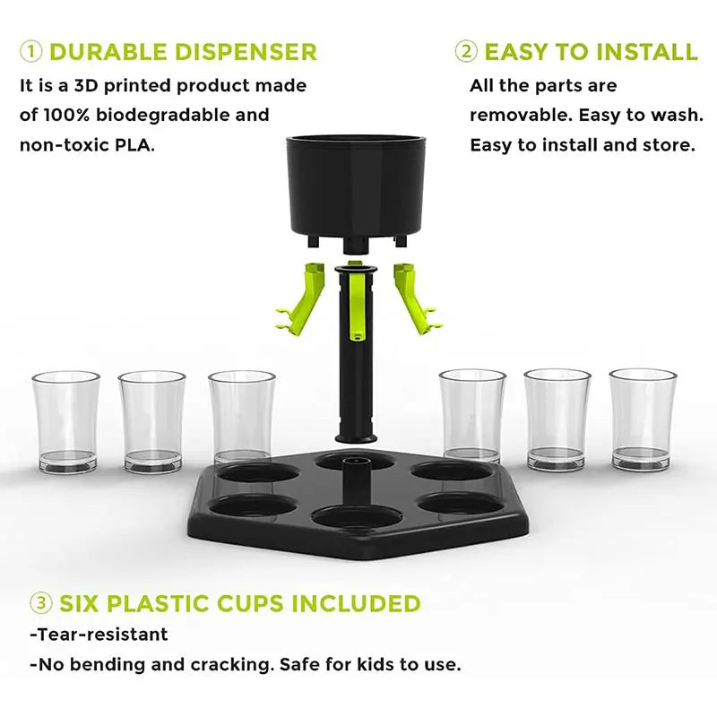 6-Way Shot Glass Dispenser with Holder | Party Bar Pourer Shot Glass Dispenser Axl
