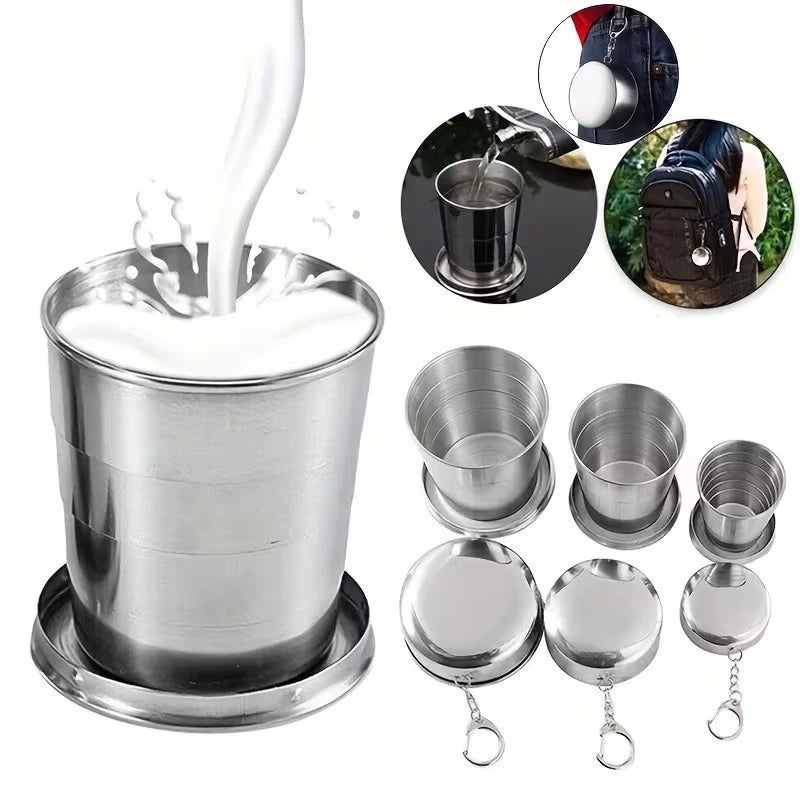 Stainless Steel Folding Cup with Keychain | Collapsible Travel Cup Collapsible Travel Cup Axl