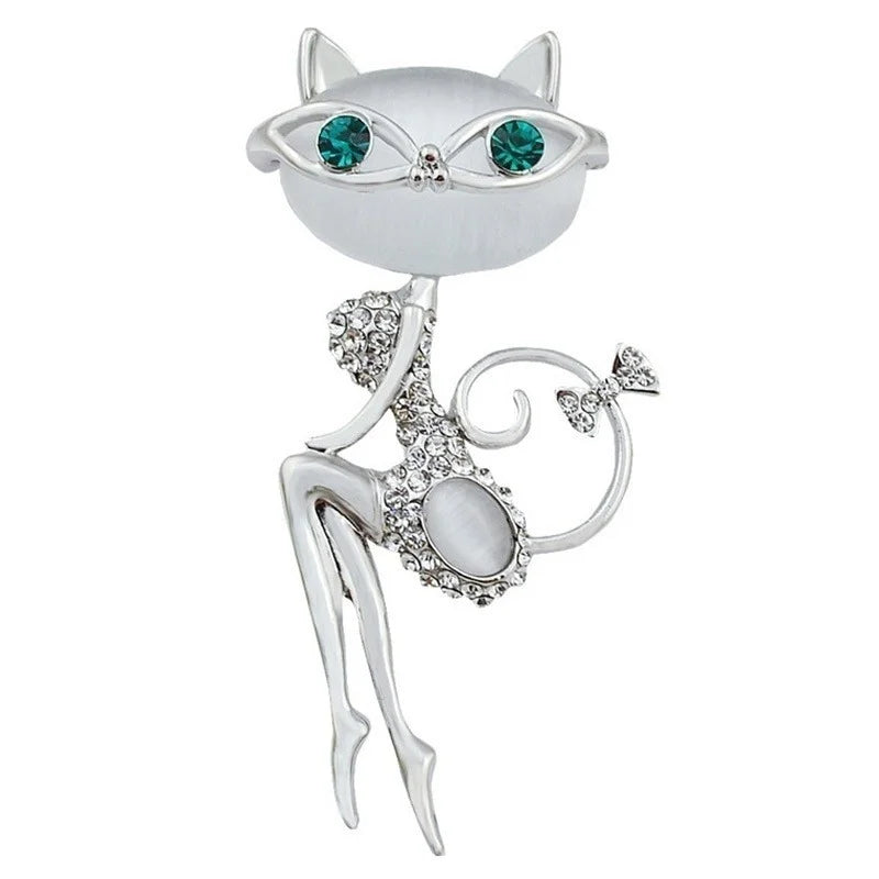 Opal Cat Eye Stone Brooch – Crystal Kitten Pin for Women Crystal Brooch Pin Axl