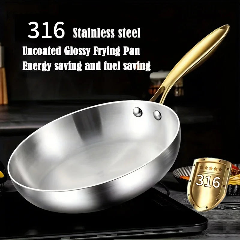 KEMORELA 316 Stainless Steel Frying Pan – 7-Ply Gold Handle Stainless Steel Frying Pan Axl