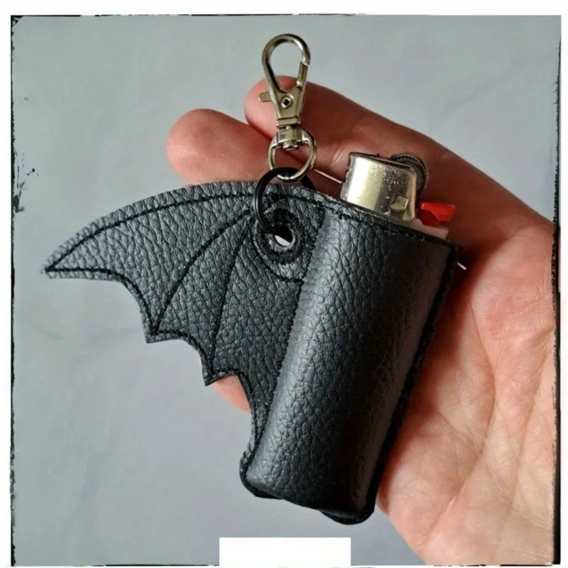 Bat Lip Balm Holder Keychain | PU Leather Punk Wing Design Lip Balm Keychain Axl Black
