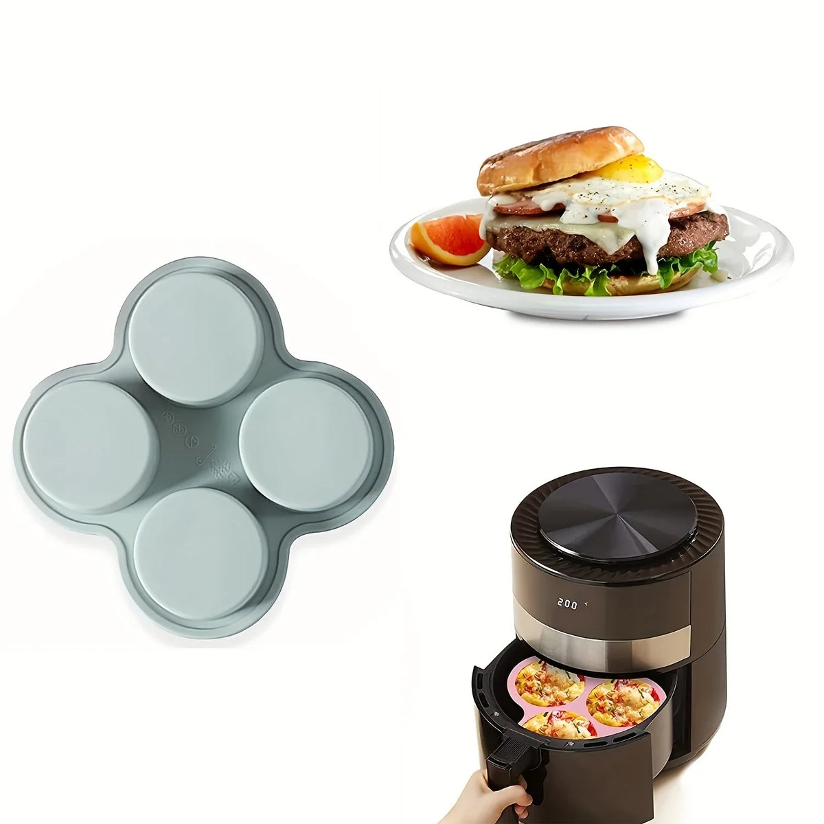 4-Cavity Silicone Air Fryer Egg Mold – Non-Stick BPA-Free Pan Silicone Egg Mold Axl