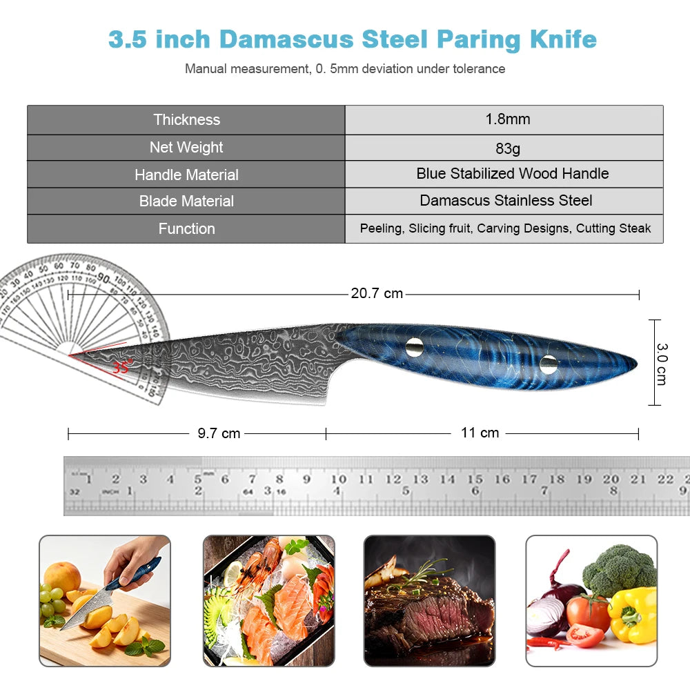 XITUO 3.5" Damascus Steel Paring Knife – Wood Handle Paring Knife Axl