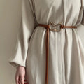 Women's Thin PU Leather Belt – Black Strap & Gold Buckle Women's Fashion Belt Axl Brown