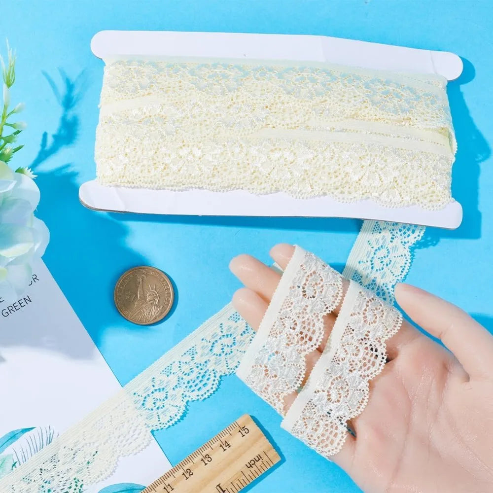10 Yards Elastic Flower Lace Trim Ribbon – 25mm Light Yellow Lace Trim Ribbon Axl