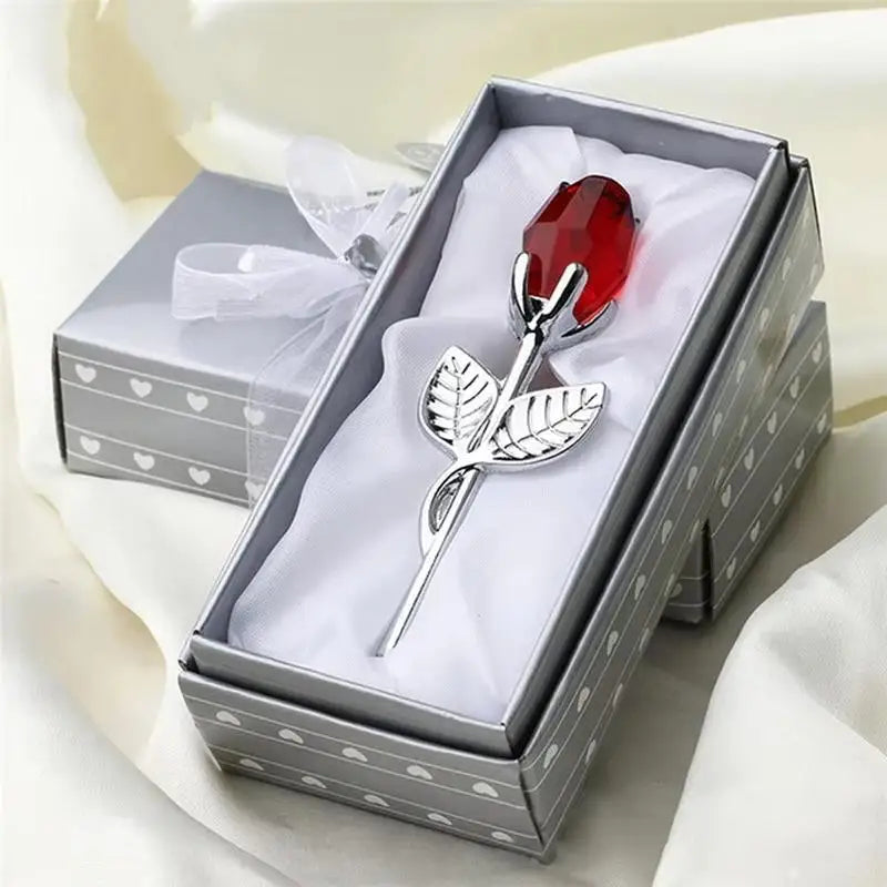 Mini Crystal Rose Artificial Flower – Elegant Home Decor Gift Crystal Flower Ornament Axl Silver B