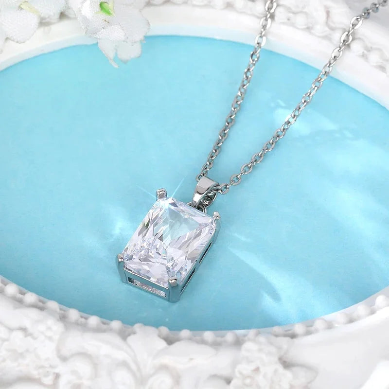 Huitan Rectangle CZ Pendant Necklace | Minimalist Bridal Jewelry Pendant Necklace Axl XL1236 45cm