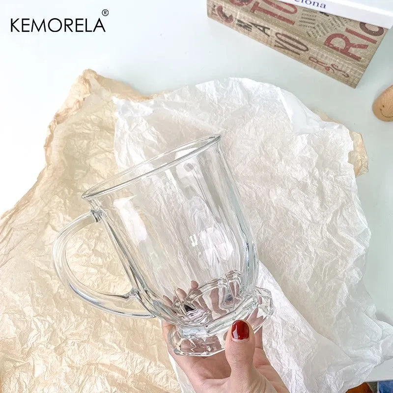 KEMORELA Retro Glass Mug with Handle – 480/700ml Large Cup Glass Mug Axl