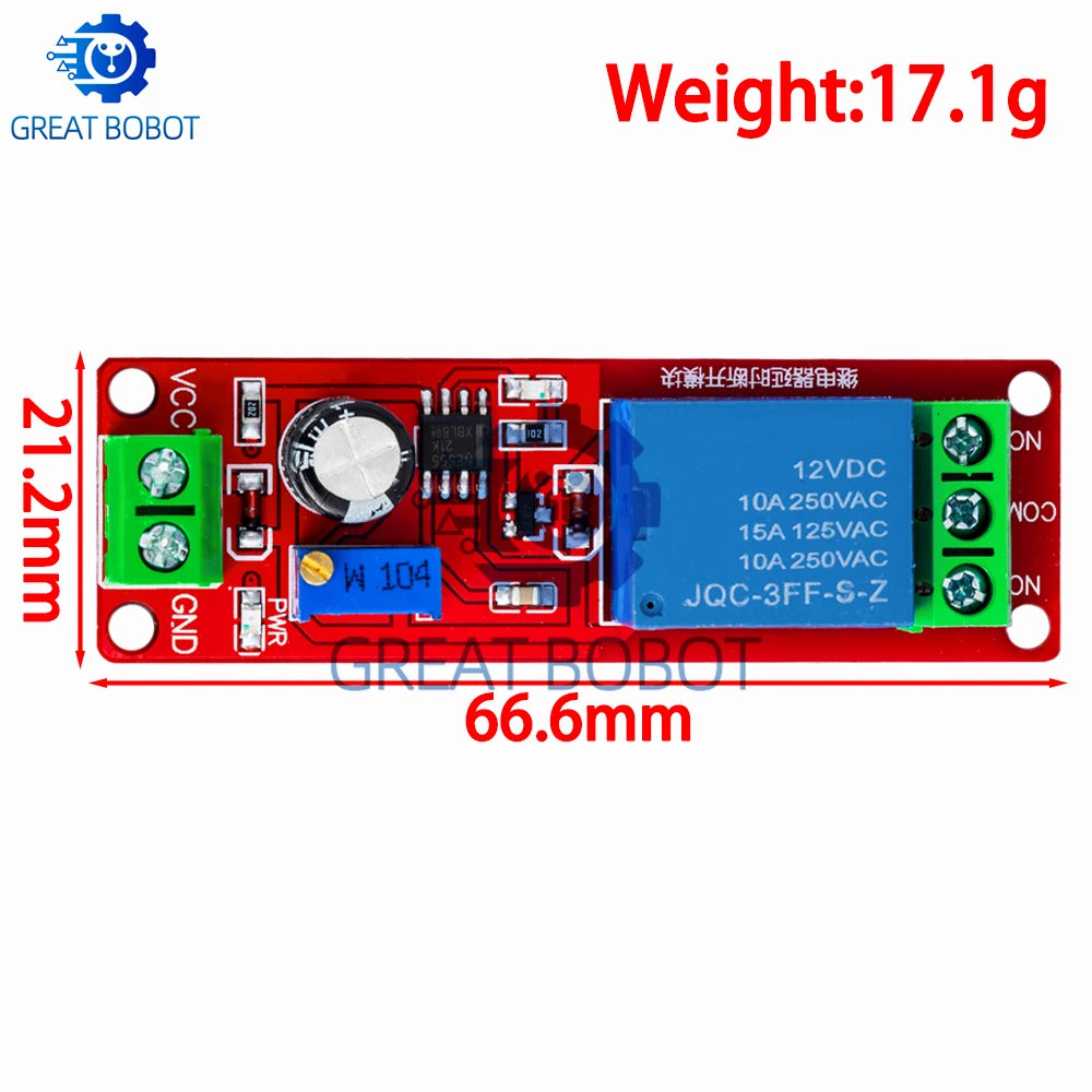 NE555 Timer Relay Module DC 5V 12V | 0–10S Adjustable Delay Timer Relay Module Axl