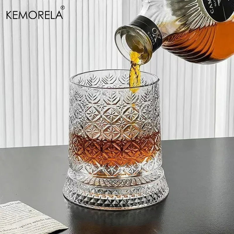 KEMORELA 280ml Rotating Crystal Whiskey Glass with Base Whiskey Glass Axl