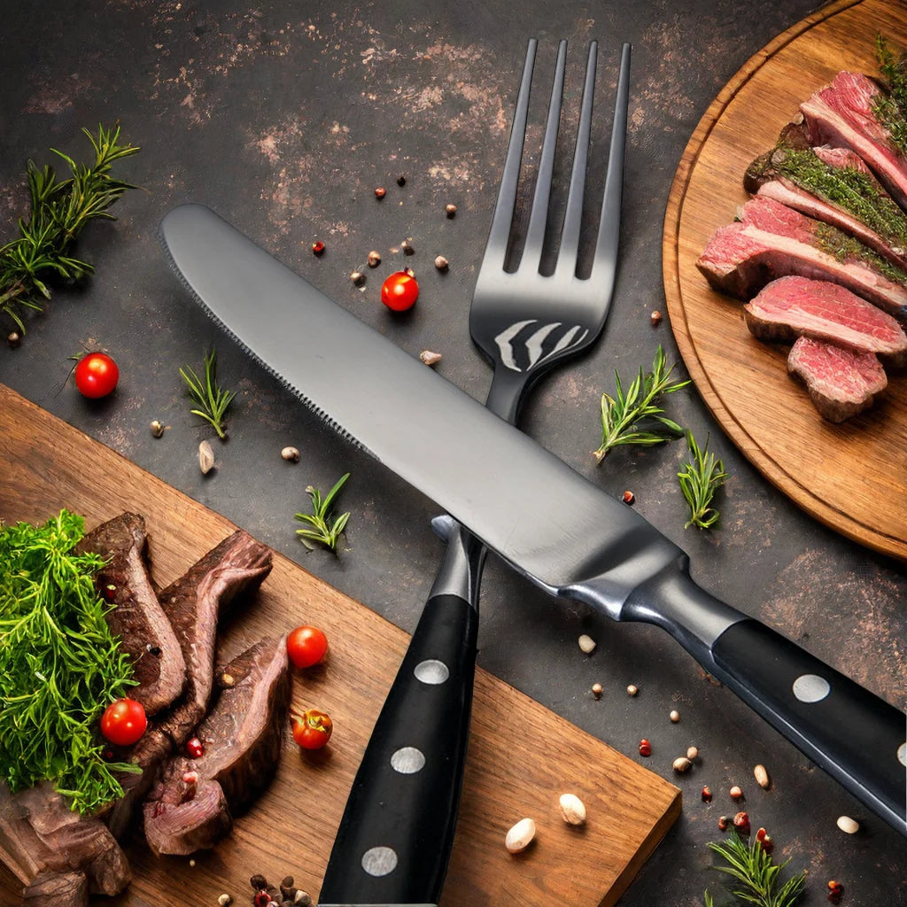 Elegant Stainless Steel Cutlery Set – Fork, Spoon & Steak Knife Cutlery Dinnerware Set Axl
